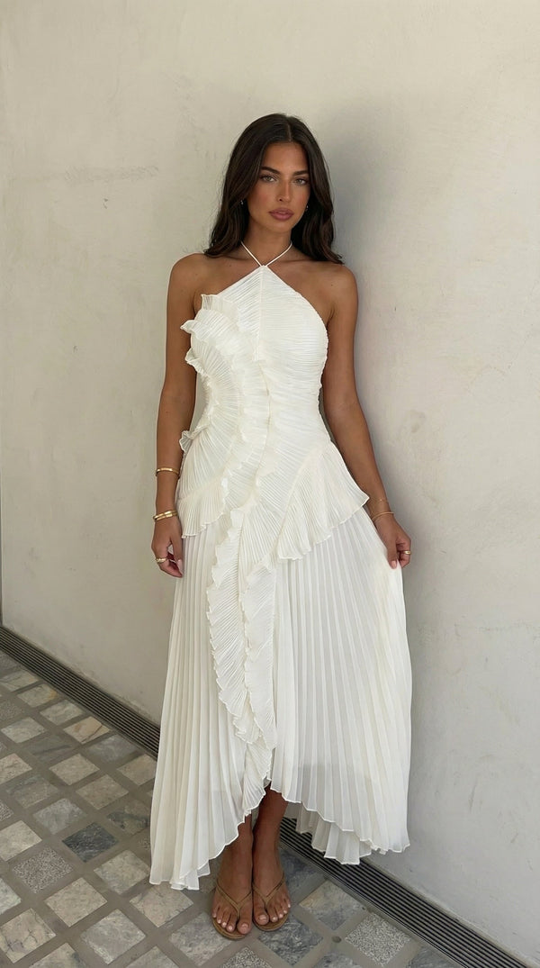 Violetta | Women's Ruffled Ruched Spaghetti Strap Maxi Summer Dress