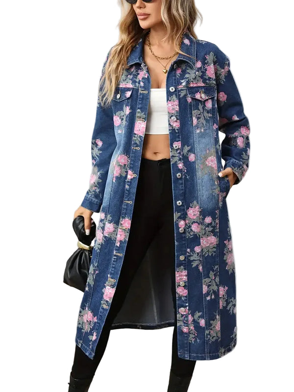 Women's Floral Print Coat with Chest Pockets