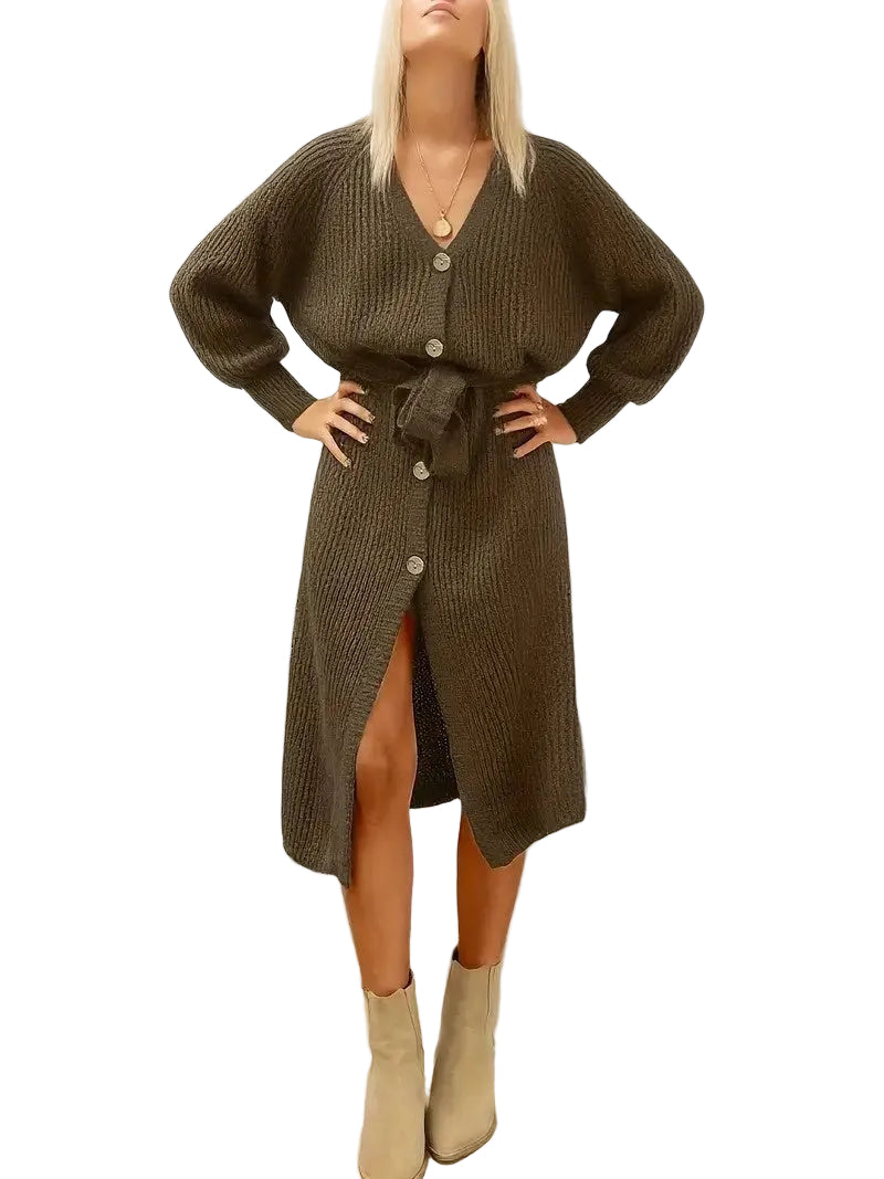 Women's Ribbed Button-Front Midi Dress