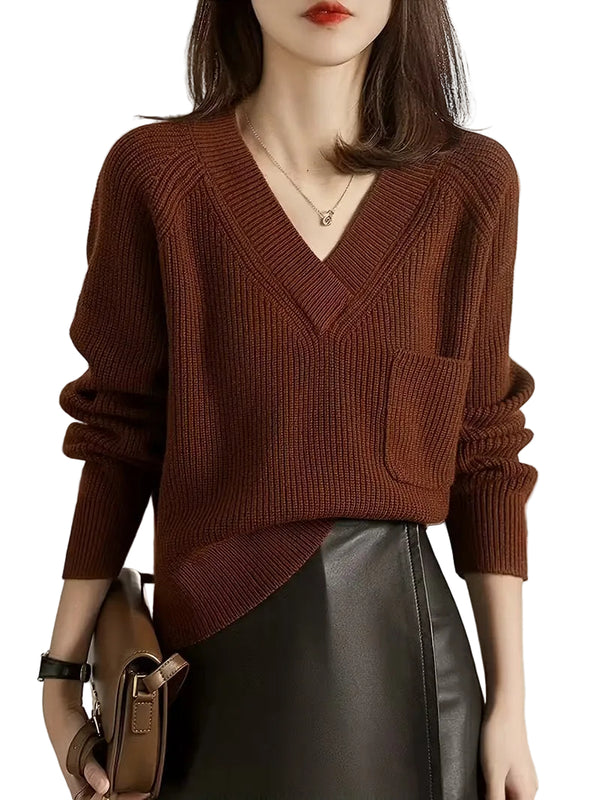 Women's V-Neck Sweater with Chest Pocket