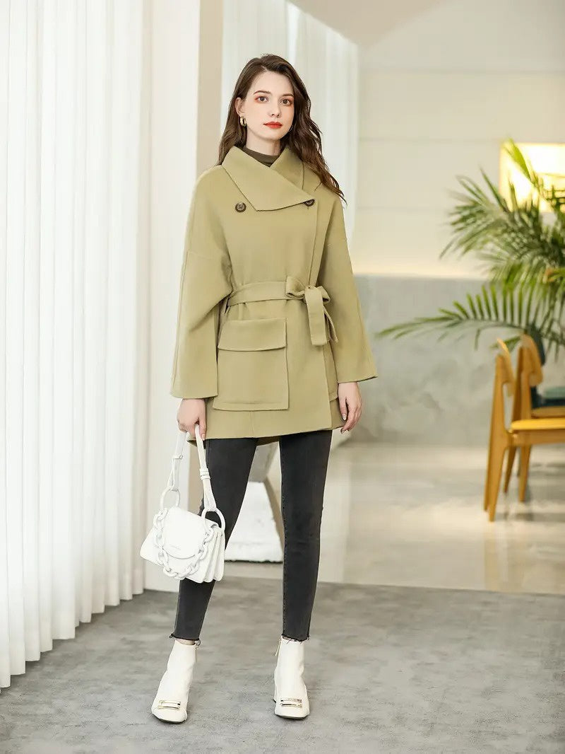 Women's Wrap Front Coat with Waist Tie Belt