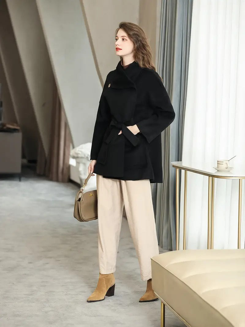Women's Wrap Front Coat with Waist Tie Belt