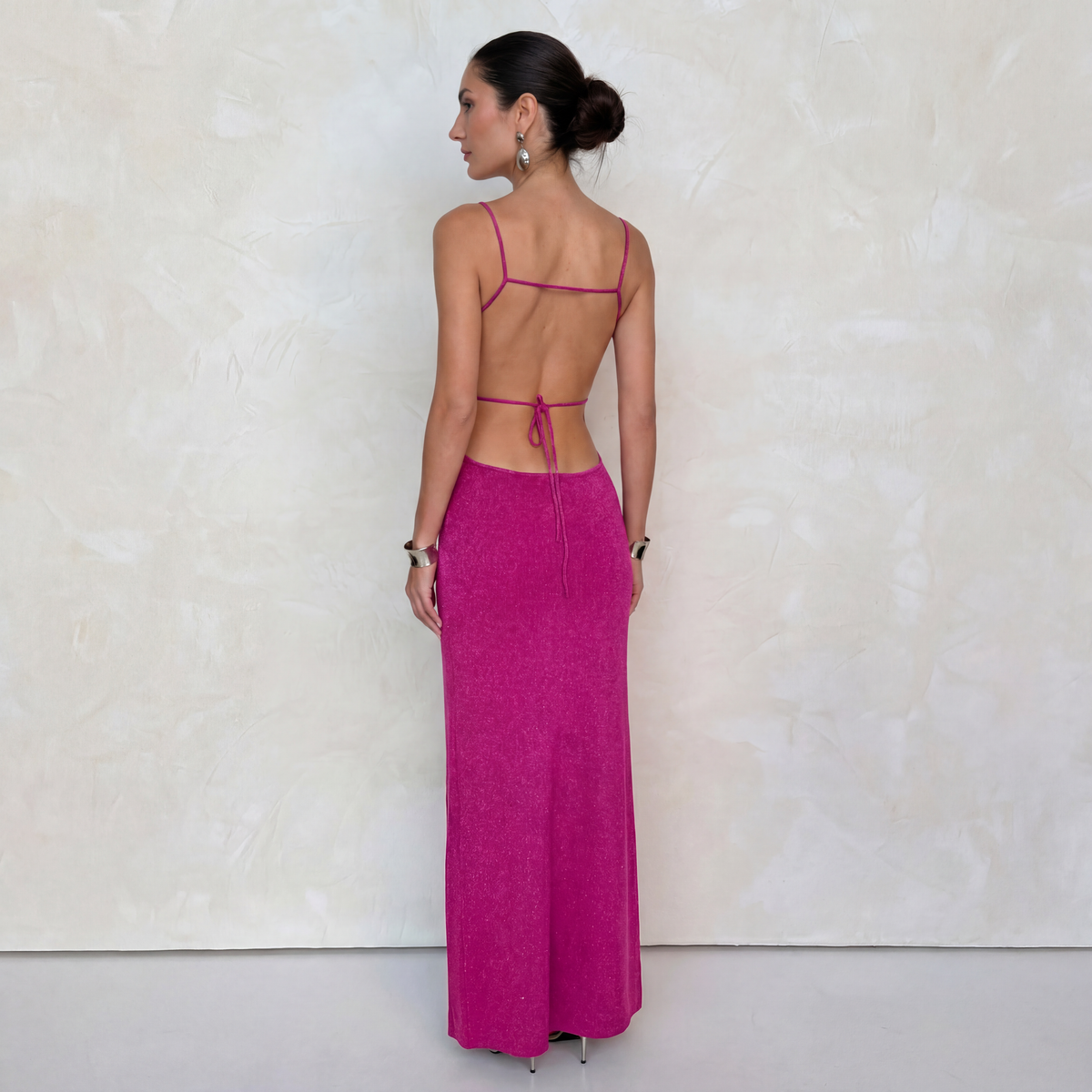 Zafira | Women's Shimmer Cut-Out Spaghetti Strap Maxi Party Dress
