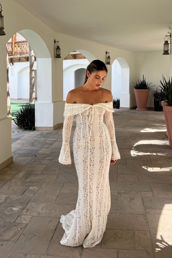 Zarina | Women's Off-Shoulder Lace Long Sleeve Maxi Hens Party Dress