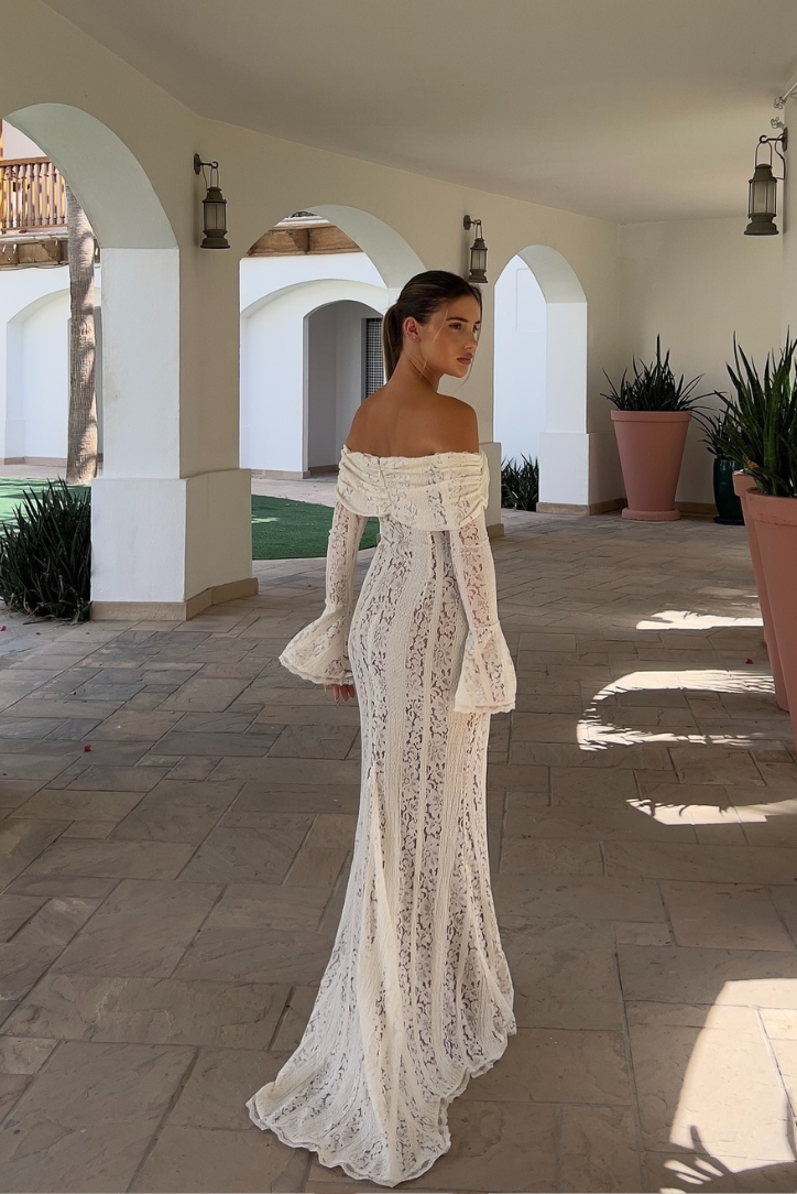 Zarina | Women's Off-Shoulder Lace Long Sleeve Maxi Hens Party Dress